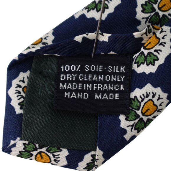 Souleiado Mens Tie Necktie 100% Silk Floral Hand Made in France Blue 58 in - Picture 6 of 8